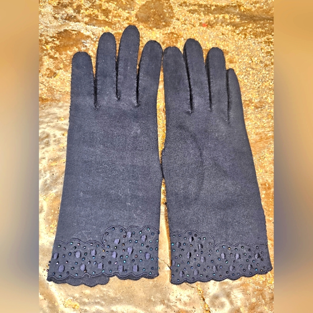 1940s blue carnival beaded gloves